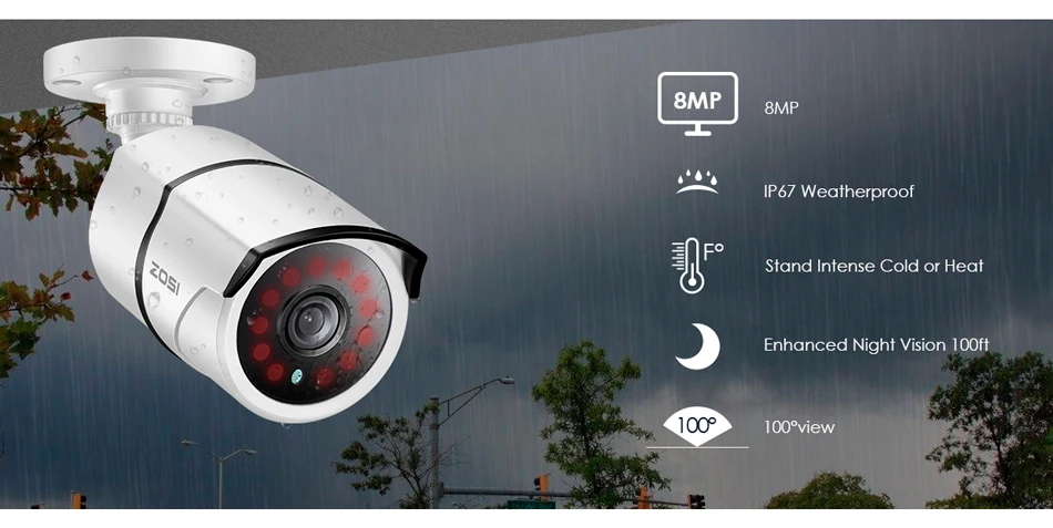 ZOSI 4K Экстремальная HD камера безопасности-8.0MP Водонепроницаемая TVI цилиндрическая CCTV bnc камера для системы видеонаблюдения для домашнего офиса с помощью