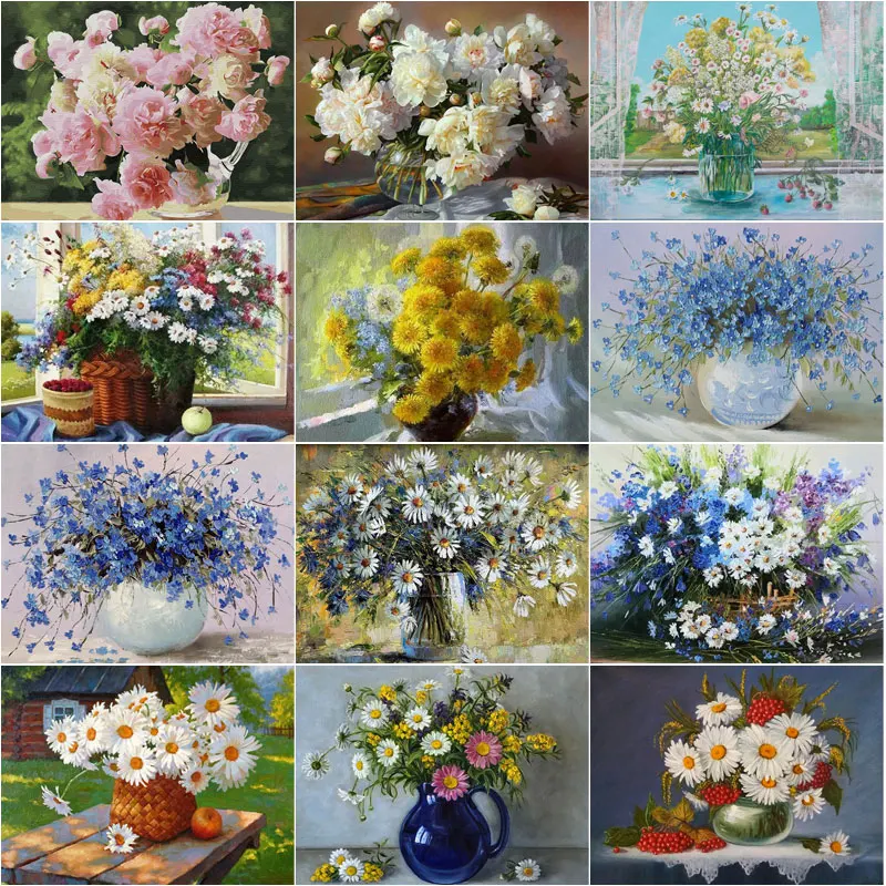 

Flower Embroidery Diamond Painting Kettleflower Diy Cross Stitch Mosaic Picture 5D Home Living Room Decoration Wall Sticker