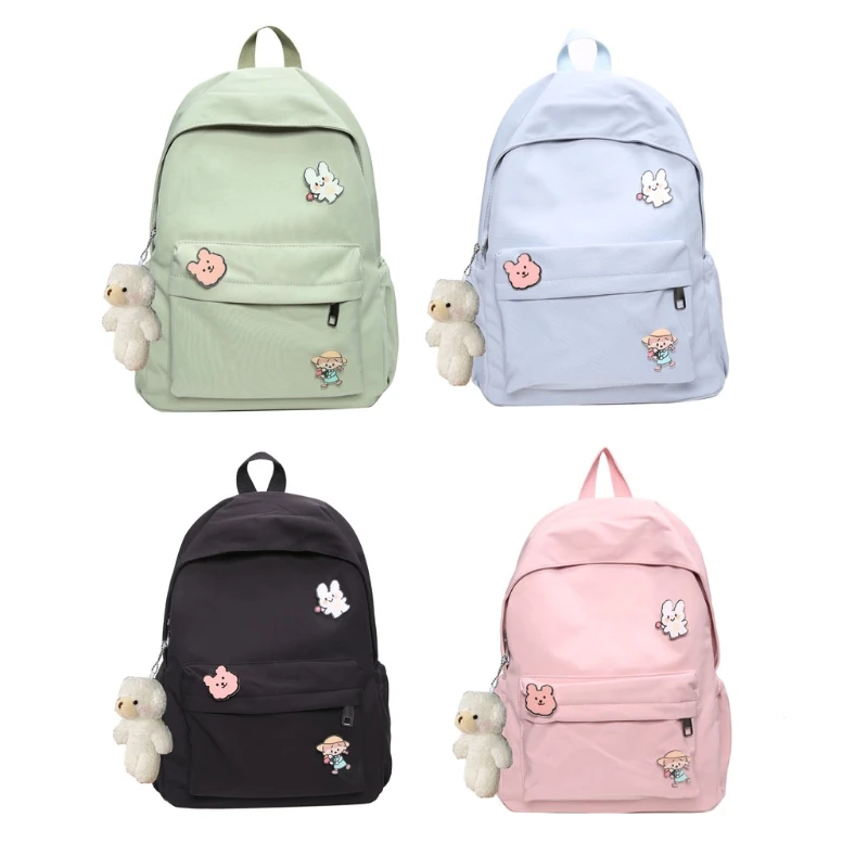 

066C Casual Backpacks Women Solid Color Women Shoulder Bag Nylon Teenage Girl School Bags Student Backbag Female Daypack