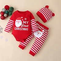 baby boy clothes 2020 my first christmas long sleeve rompers striped pants hats 3pcs infant outfits kids bebes jogging suits
