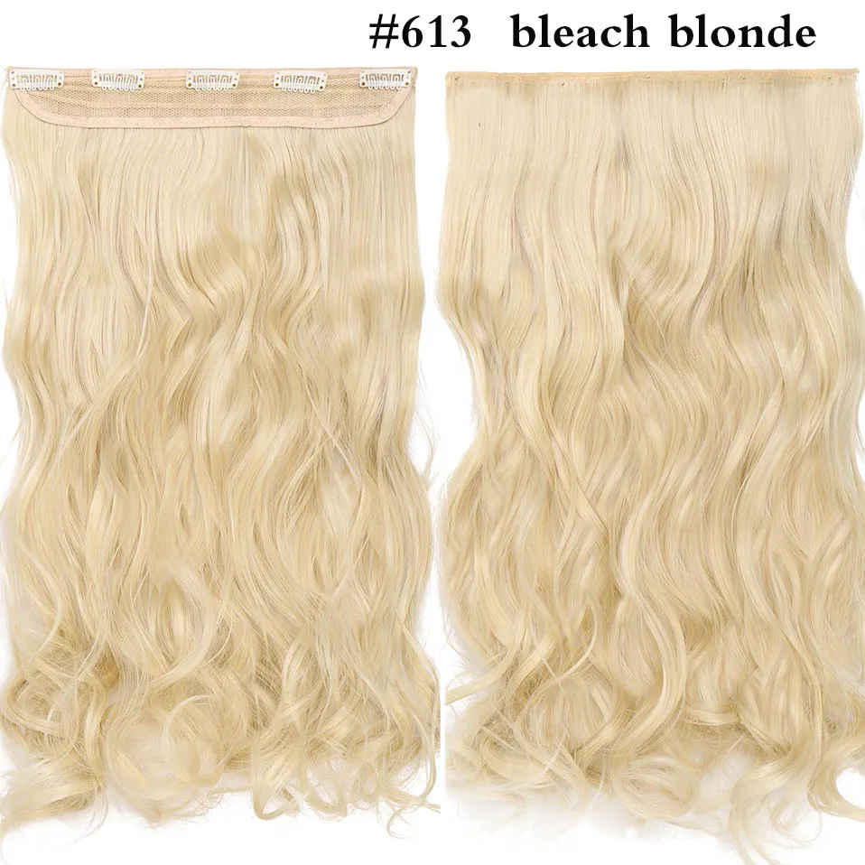 bleach blonde SNOILITE 17/24/27/2" 5 зажимов в целости и сохранности Наращивание волос Синтетические длинные волнистые волосы добавочном номере телефоне 3/4 для наращивания на всю голову цельнокроеное платье, парик, заколки, заколки для волос, трессы, заколки - Цвет: bleach blonde