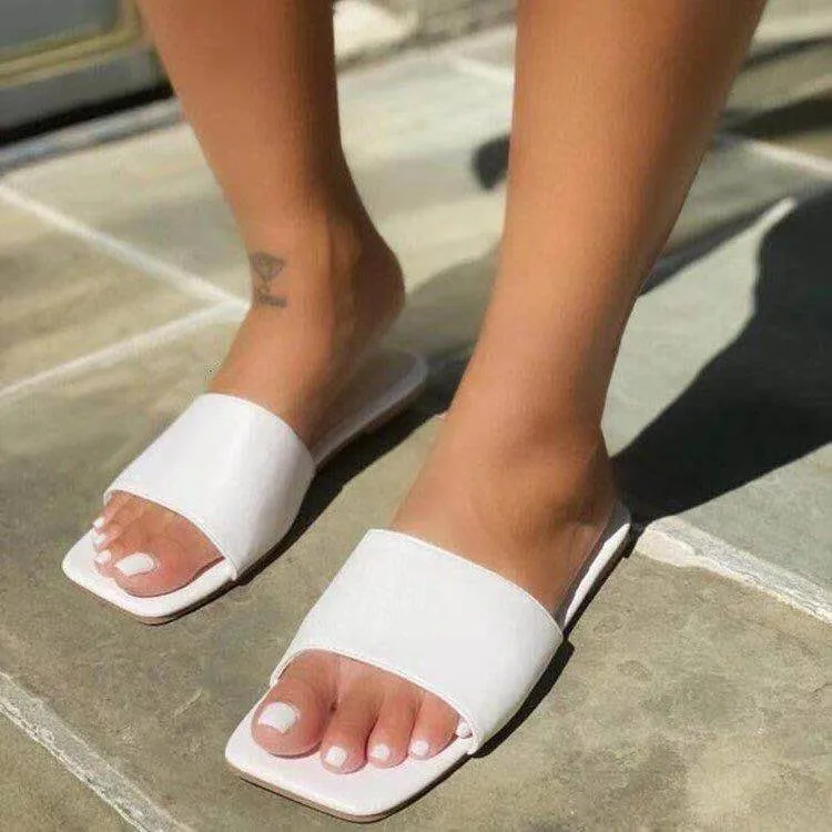 

Low Slippers Women Summer Female Shoes Slides Big Size 2021 Flat PU Rubber Bling Hoof Heels Fabric Basic Female Shoes Ladies' Sl