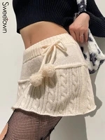 sweetown knitted low waist y2k short skirt preppy style cute girl streetwear aesthetic fairycore drawstring womens skirts
