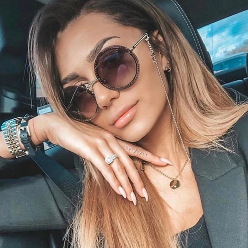 Новинка 2019 роскошные солнцезащитные очки для женщин круглые без оправы