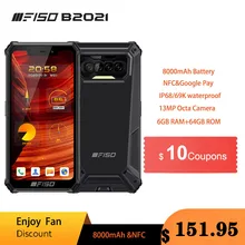 F150 B2021 IP68/69K Waterproof Rugged Mobile Phones 6GB+64GB 8000mAh Octa Core NFC 5.86 HD+ 13MP Camera Smartphone Cell Phone