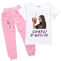 charli damelio kids clothes baby girls outifts short sleeve cotton t shirt sweat pants 2pcs set childrens clothing sportswear