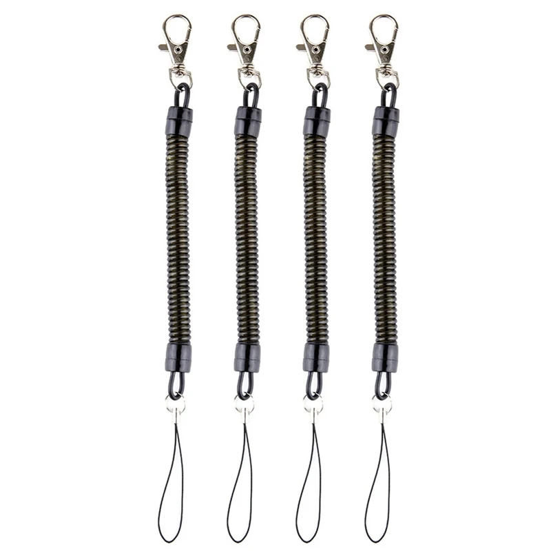 

New Plastic Black Retractable Spring Coil Spiral Stretch Chain Keychain Key Ring