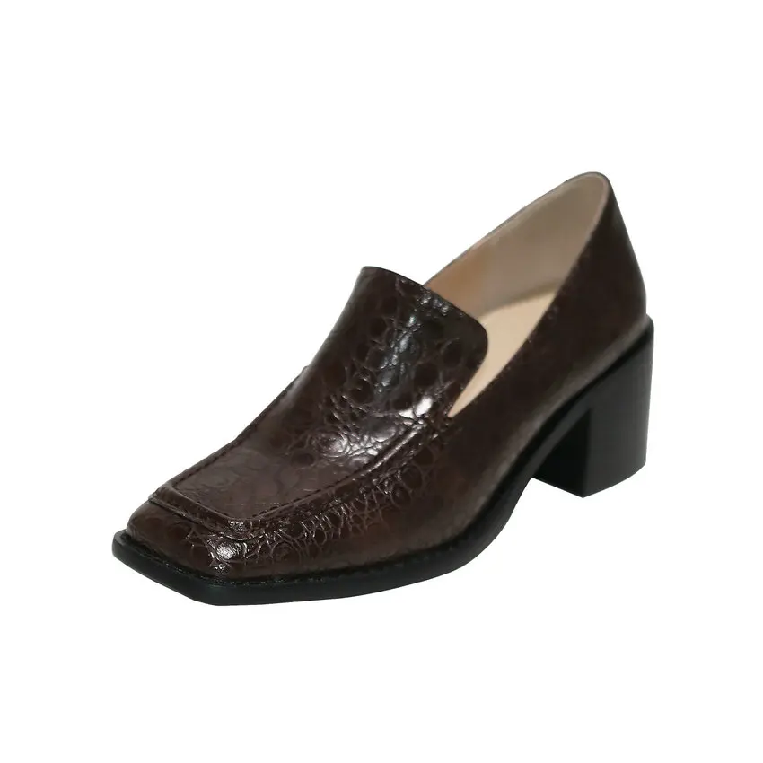 

QUTAA 2021 PU Leather Basic Square Toe Retro Women Pumps Spring Autumn Square Heel Slip On All Match Ladies Shoes Size 34-39