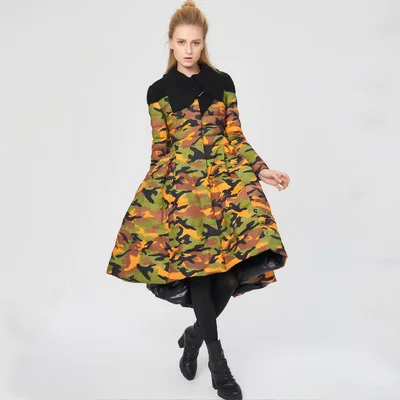camouflage Зимний продукт, модный пуховик, женское Свободное пальто, большой свободный подол, длинный тип, парка, пальто, темперамент, Женская белая/Черная куртка - Цвет: camouflage