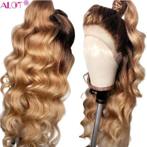 Парики из 150% натуральных волос медовая блондинка на шнуровке спереди, бесклеевые бразильские волнистые волосы Remy с эффектом омбре, парик с кружевной частью 13x1, предварительно выщипанные