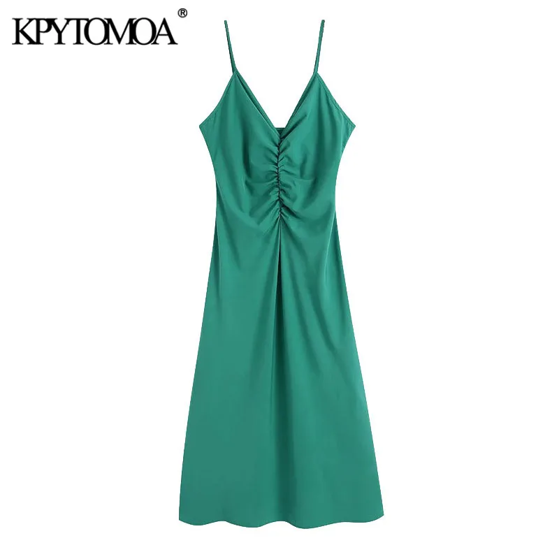 

Платье KPYTOMOA женское средней длины со сборками, винтажное платье с V-образным вырезом и регулируемыми бретелями, 2021