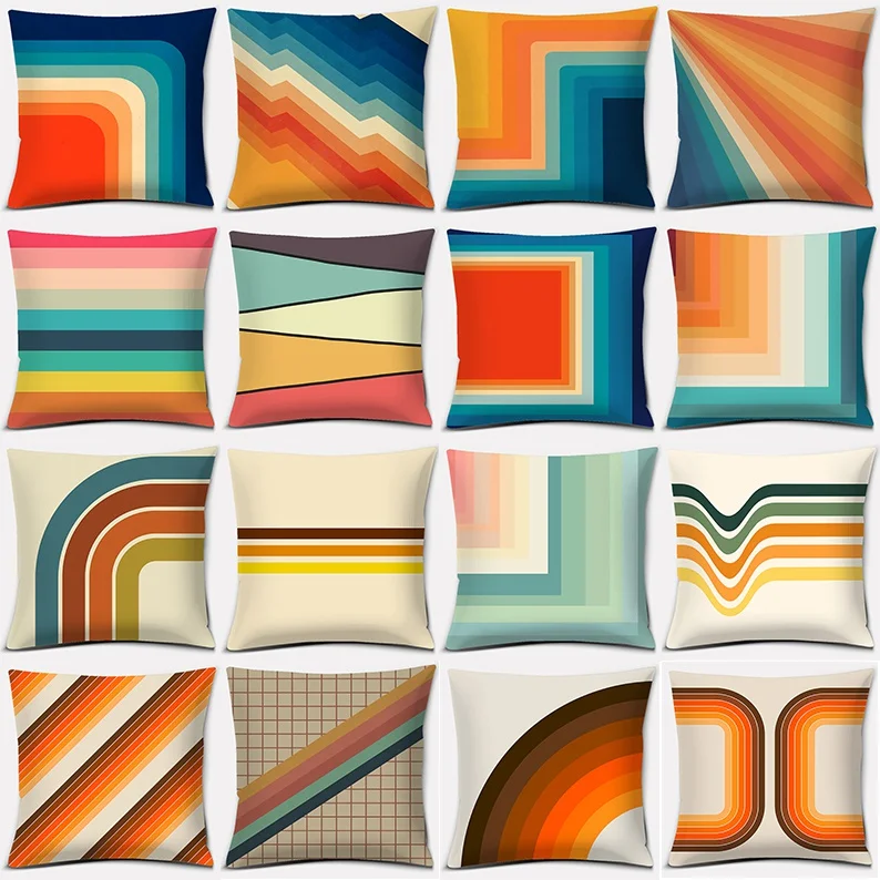 

Retro rainbow Colors Series Pillow Gift Home Office Decoration Pillow Bedroom Sofa Car Cushion Cover (45cm * 45cm)