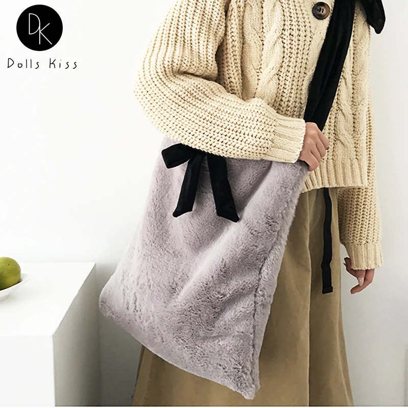 

Women Plush Shoulder Bag British Plaid Woolen Adjustable Lace-up Crossbody Bag Japanese Large Capacity Travel Bag Girls Handbag