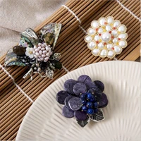 flower plant women natural stone luxury shell pearls brooch pin handmade fine jewelry accessories costume corsage for women girl