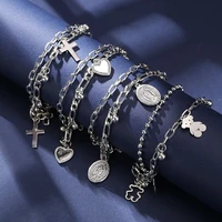 2022 woman bracelet korean fashion gothic dark alloy double layer bear bracelet love heart cross pendant bracelet gold jewelry