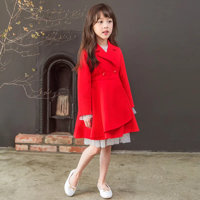 Тренчкот для девочек новинка 2019 Осень зима модный однотонный детский хлопковый