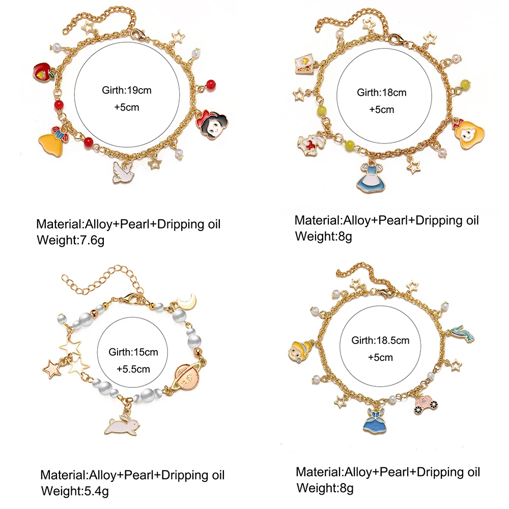 

Children Fairy tale Cinderella Alice In Wonderland Bracelet Mermaid Snow White Princess Charm Bracelets for Kids Girls Women