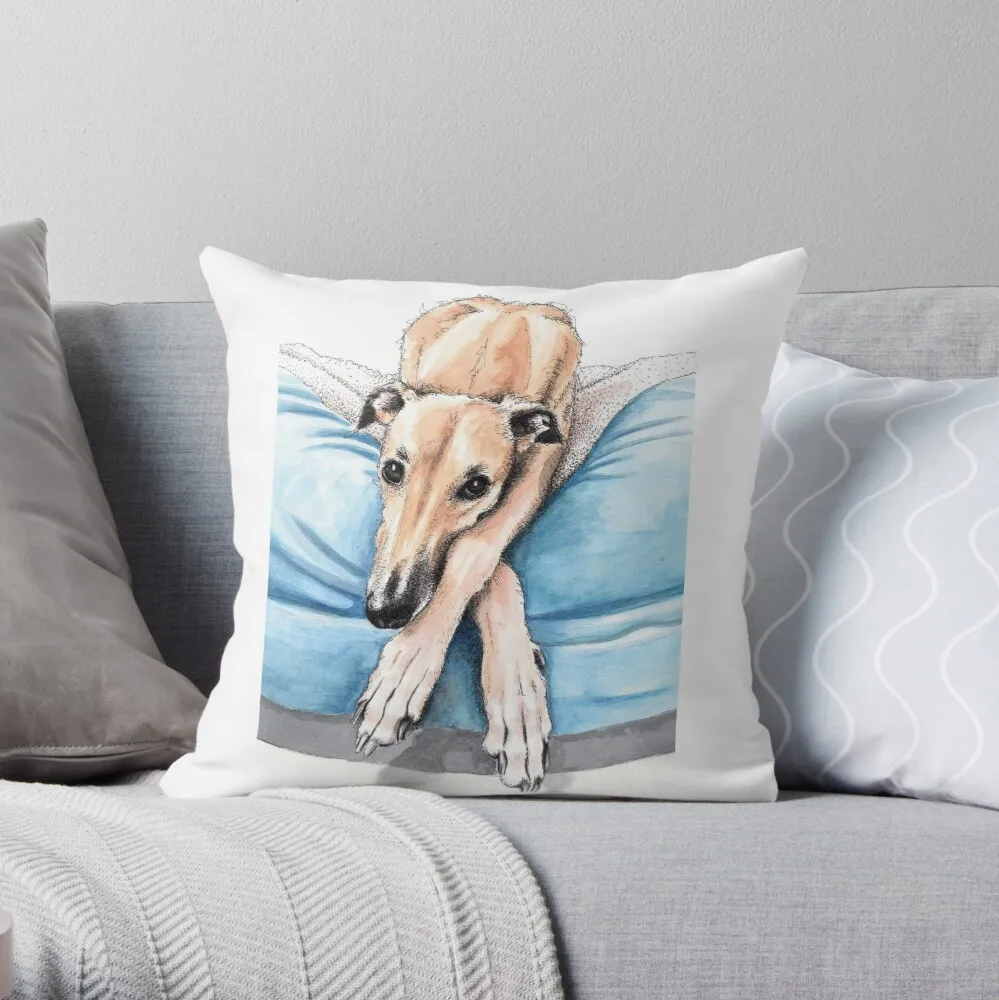 

Greyhound on blue bed Throw Pillow Pillowcase Cushion Cover Home Decorative Sofa Pillow Cover Cushion Cover 40x40cm 45x45cm