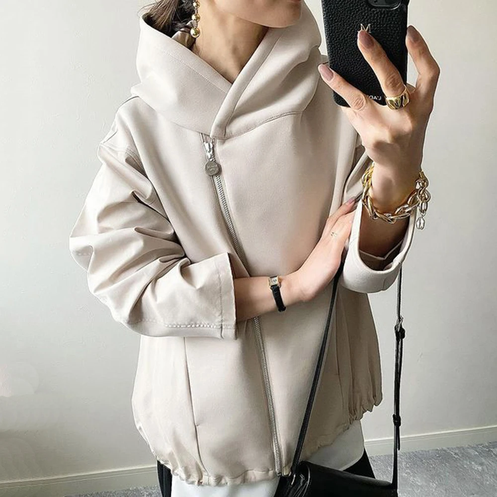 

Женские толстовки с капюшоном средней длины, свободные толстовки на молнии с длинным рукавом, повседневный офисный кардиган, простая куртк...