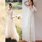 Кружевное свадебное платье с длинным рукавом, с глубоким V-образным вырезом, лето