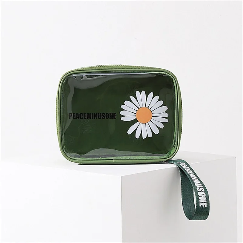 

Transparent Waterproof Cosmetic Bag Women Makeup Wash Bags Portable Travel Storage Bag Daisy Printed Toiletry Purse Totes