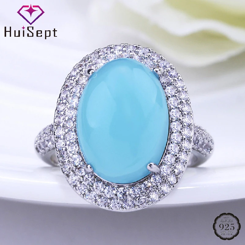 

HuiSept Women Ring 925 Silver Jewelry Oval Shape Sapphire Zircon Gemstone Finger Rings for Wedding Party Ornaments Wholesale