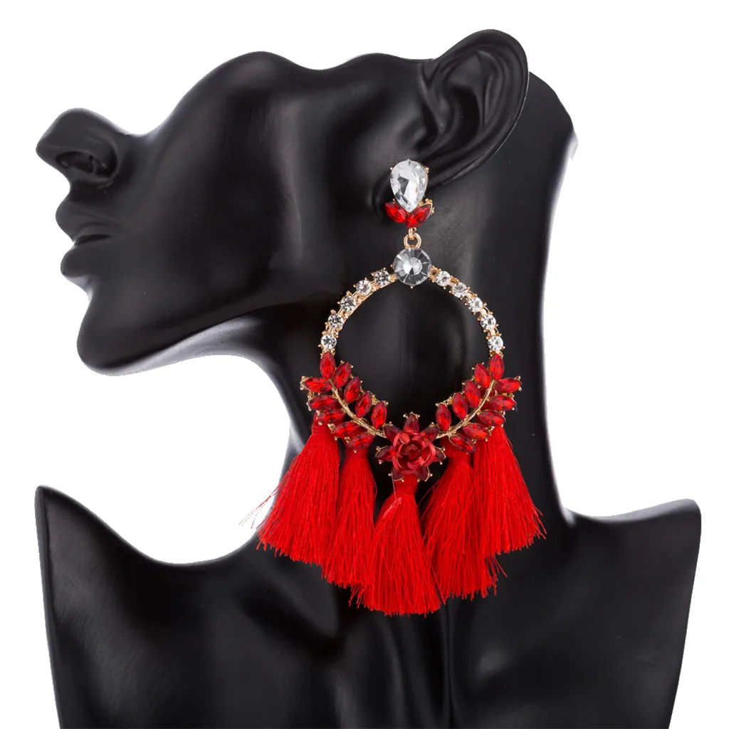 Креативный новый Алмазный лист геометрические круглые серьги с кисточками