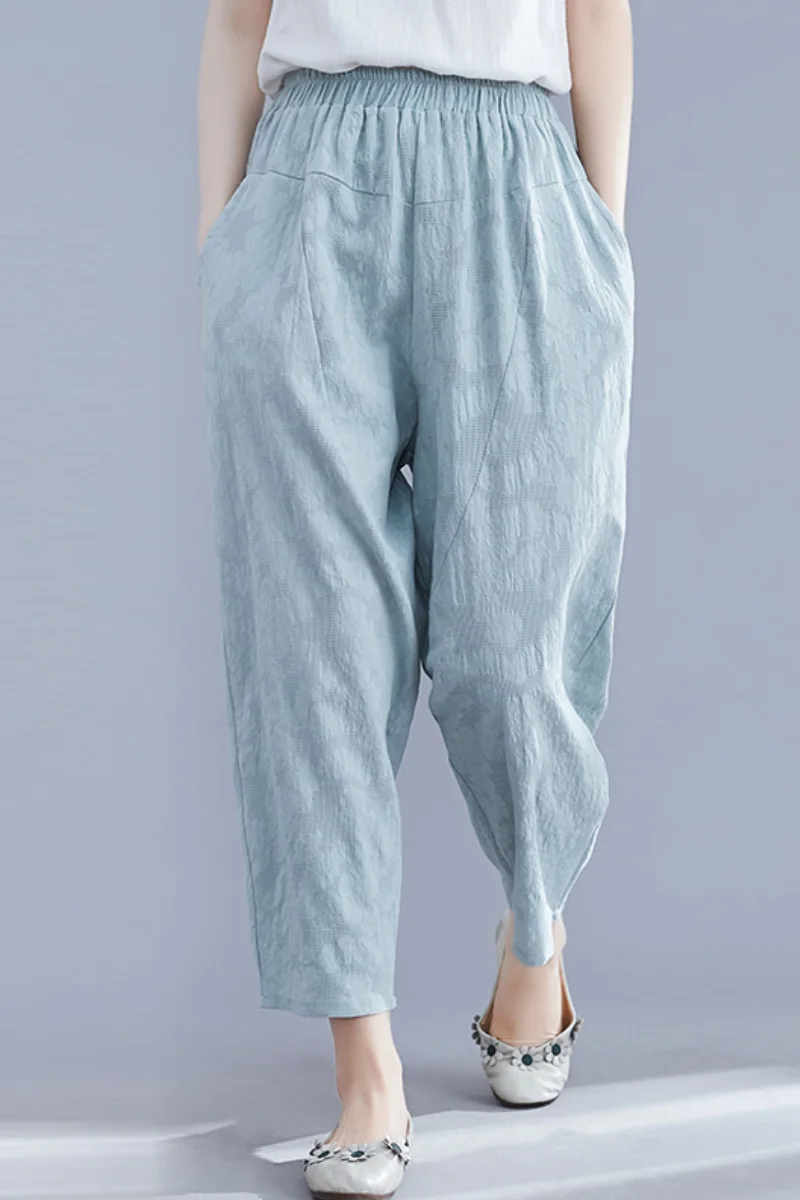 

Pattern Pants Women Trousers Elastic Waist Solid Loose Casual for Female