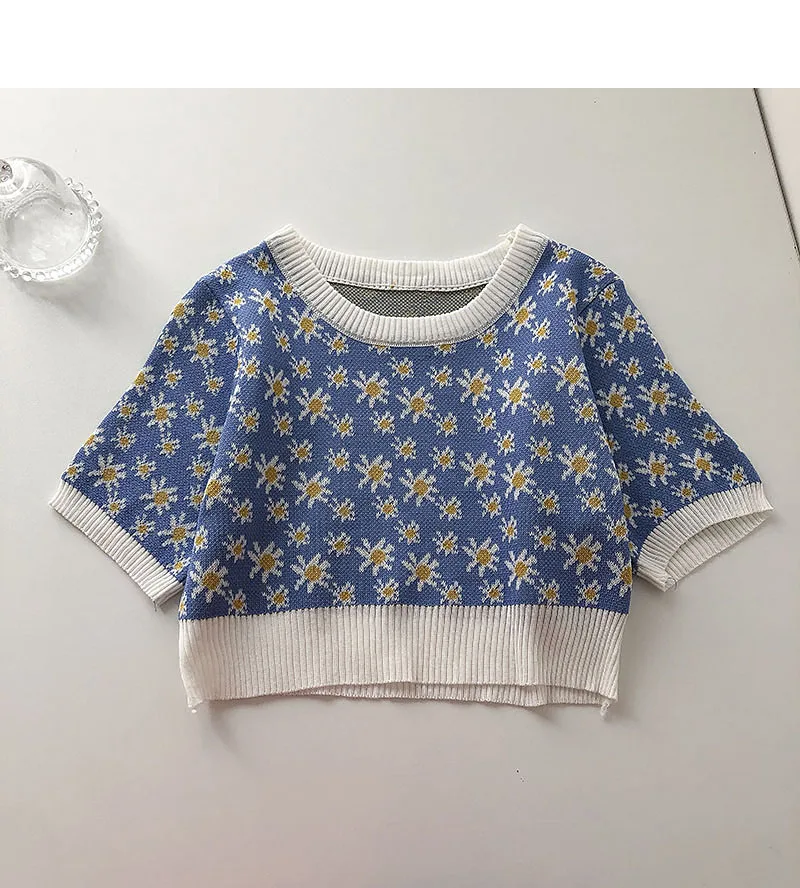 

Summer new style Korean floral o neck pullover short T-shirt