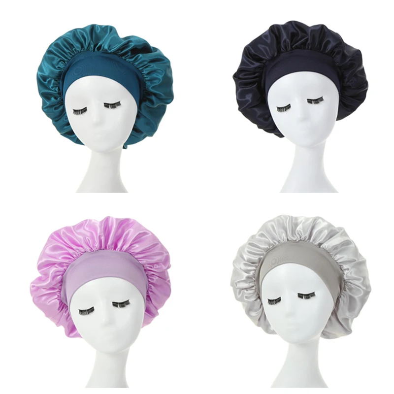

Атласная однотонная женская шапочка для сна в ночное время, шапочка для ухода за волосами, ночнушка для женщин и мужчин, унисекс шапочка