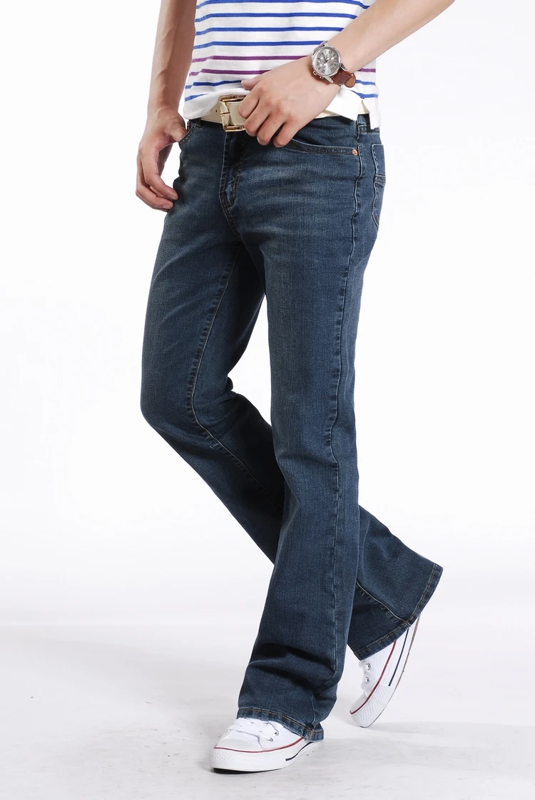 Men Spring Autumn Slim Fit Flared Jeans Pants Homme Business Casual Boot Cut Denim Trousers Mens Stretch Long Flare Jeans Blue