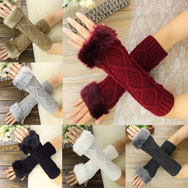 

Winter Autumn Wrist Arm Hand Arm Warmers Women Men Knitted Long Fingerless Stretchy Gloves Sleeve Soft Warm Mitten Elbow Mittens