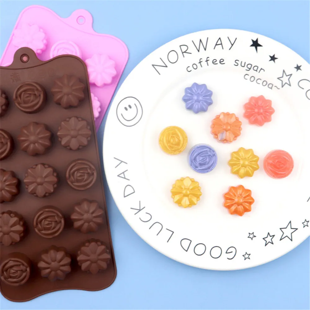 

15 Holes Silicone 3D Small Flower Chocolate Mold Candy Bar Sugar Cake Mold Bakeware Tray Cake Decorating Tool