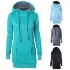 Осенне-зимняя теплая толстовка, женская одежда с длинным рукавом, с воротником-капюшоном и карманами, 2021, повседневное женское платье, Женская толстовка