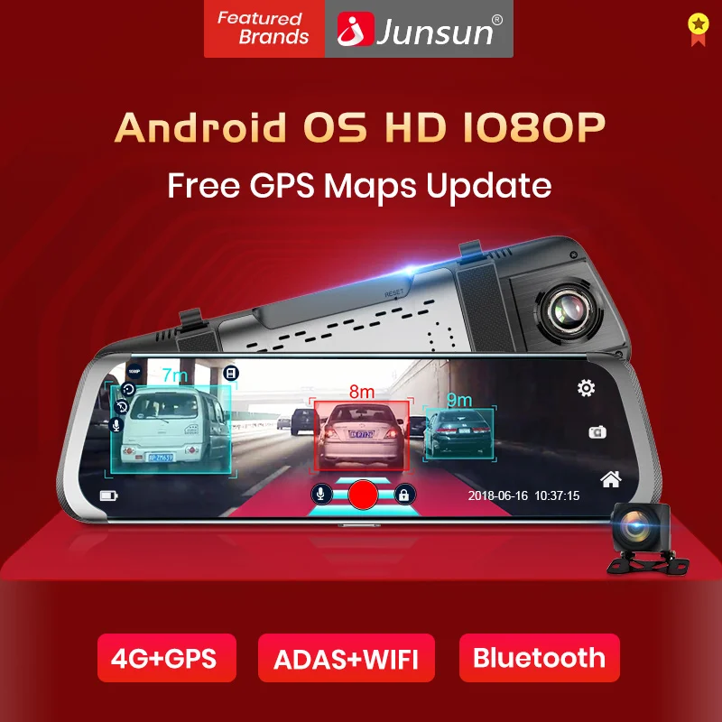 Junsun A930 10 ''ADAS потоковый медиа зеркало заднего вида авторегистратор 4G Android Smart Dash