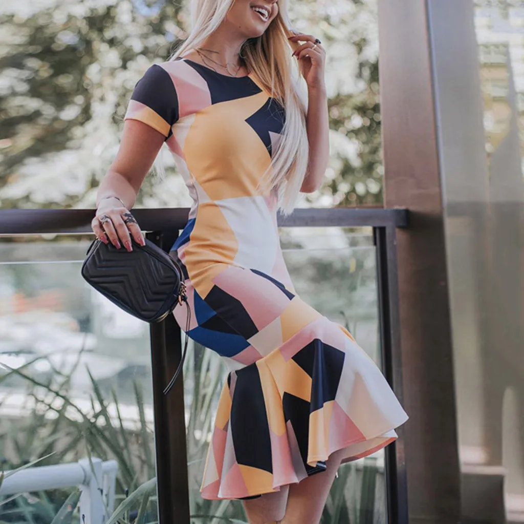 Женские летние платья модное облегающее платье средней вечерние Ны с круглым