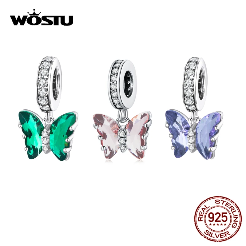 

WOSTU 925 Sterling Silver Beautiful Butterfly Dangle Charms Bead Pendant Fit Original Bracelet Necklace DIY Jewelry
