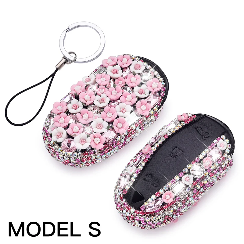 Ceramic Flower Diamond Key Wallet Cover Case Shell For Tesla Model S X Holder Protect Accessories | Автомобили и мотоциклы