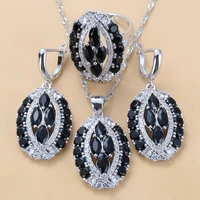 aaa quality big jewelry sets 925 sterling silver trendy accessories black zircon dangle earrings and necklace 3 piece set