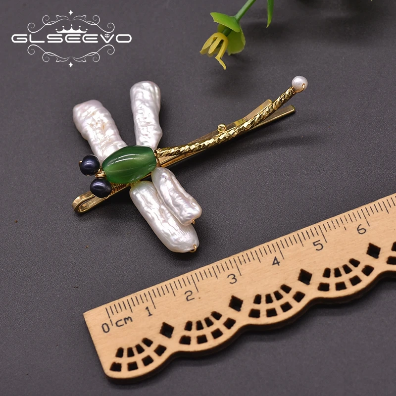 

GLSEEVO Natural Freshwater Baroque Pearl Hairpin Girl Cute Green Dragonfly Style Decorative Hair Jewelry Original 2020 GH0023