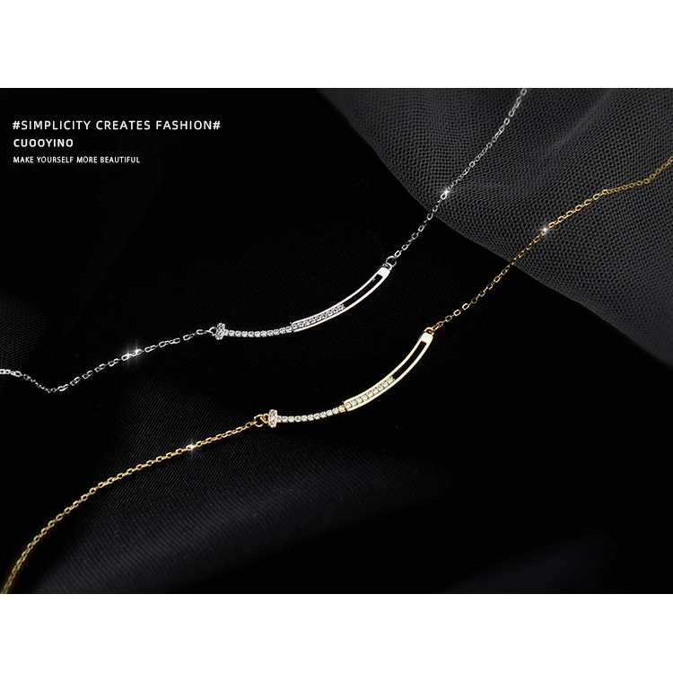 

Smile Diamond Female Niche Design Light Luxury S925 Silver Necklace Female Clavicle Chain Female Simple