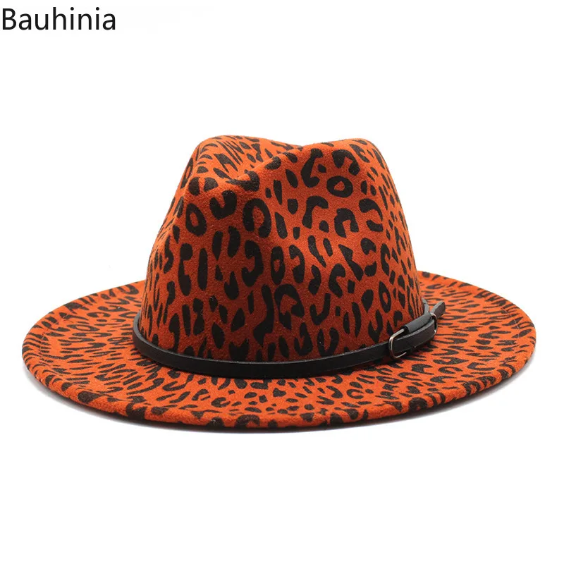 

Bauhinia 2020 Autumn Winter Fashion Casual Women Felt Wide Brim Belt Hats For Men Leopard Goth Top Vintage Wedding Hat