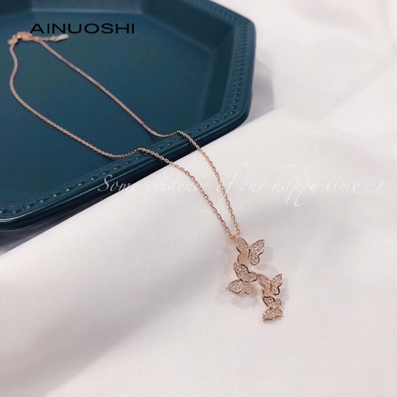 

AINUOSHI 925 Sterling Silver 4 Exquisite Butterfly Pendant Necklace For Women Chain Necklace Wedding Engagement Jewelry Collier