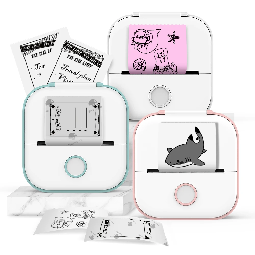 

T02 Portable Label Printer With 10Rolls Colorful Thermal Paper Handheld Wireless Pocket Printer 53mm Printing Width for DIY,List