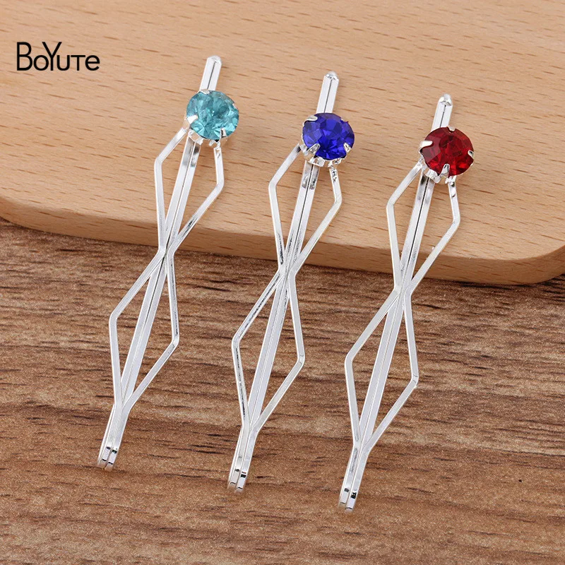 

BoYuTe (8 Pieces/Lot) 70*11.5MM Mix Colors Rhinestone Hairpin Silver Plated Bangs Clip Fashion Hair Accessories