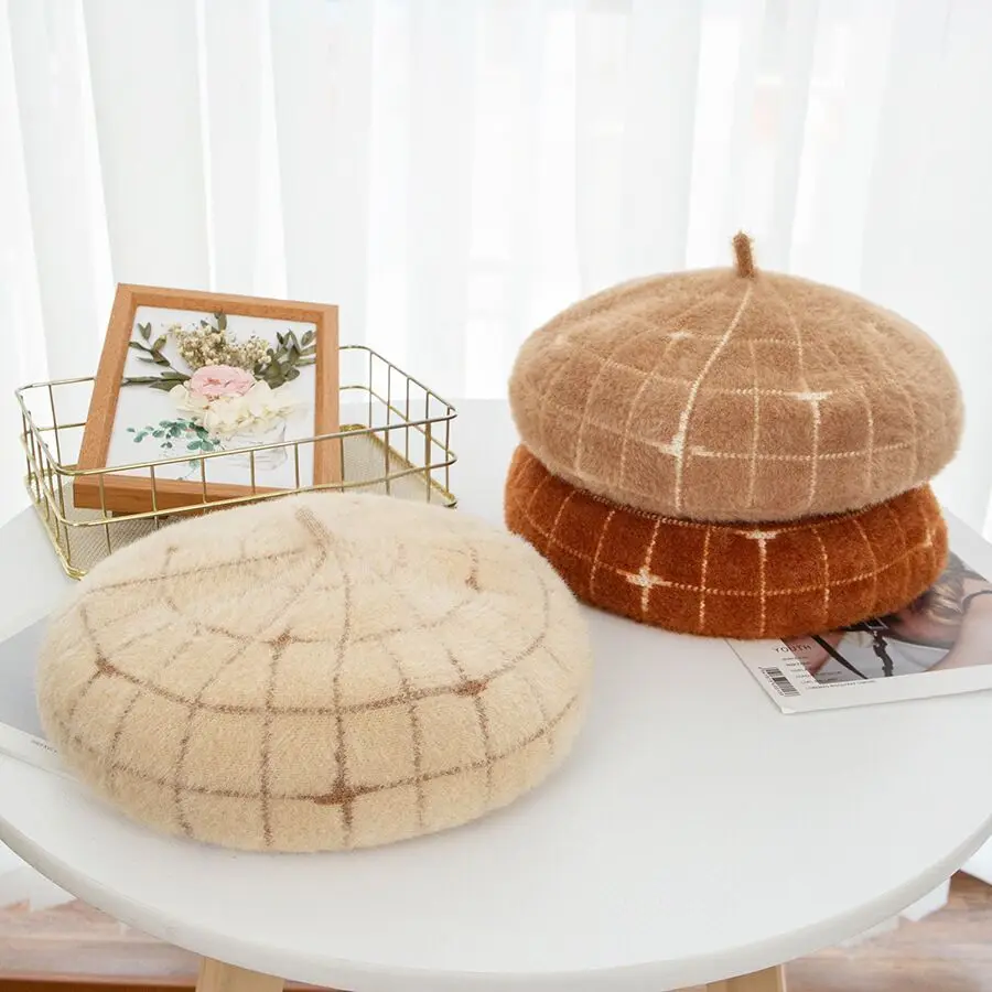 Новинка 2019 стильный женский плотный теплый берет на осень и зиму вязаный в клетку