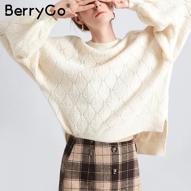 BerryGo вязаный свободный женский с пышными рукавами свитер Элегантный пуловер
