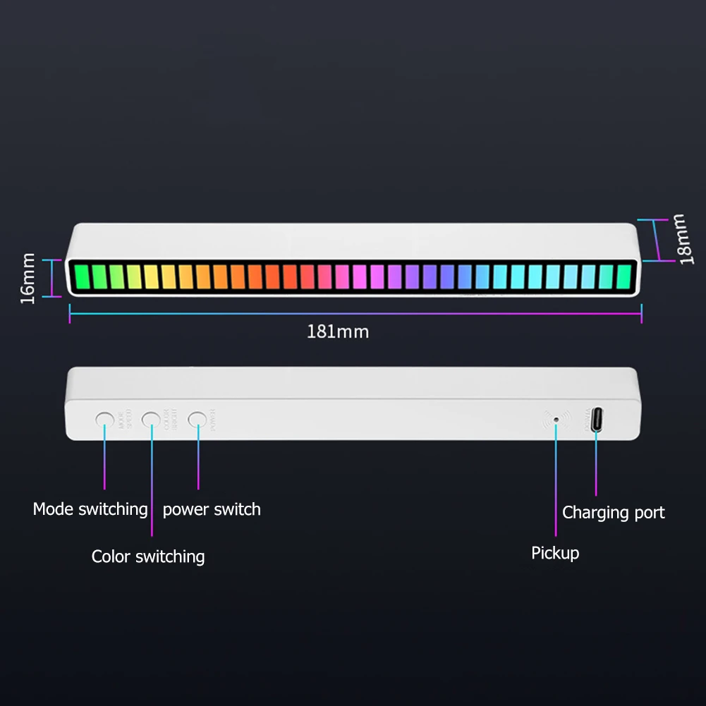 LED Strip Light Sound Control Pickup Rhythm Atmosphere RGB Music Ambient Bar Colorful Lamp for Party Car Home Decor | Лампы и