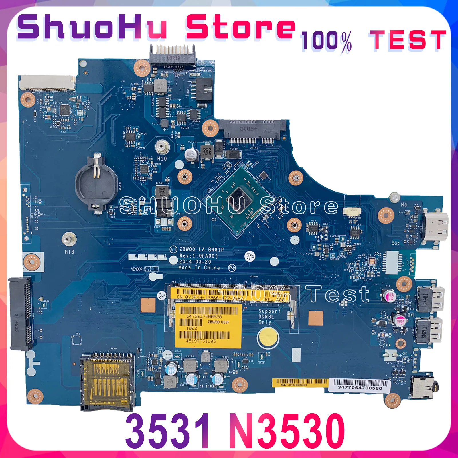 KEFU ZBW00 LA B481P для DELL Inspiron 15 3000 3531 Материнская плата ноутбука N3530 Процессор
