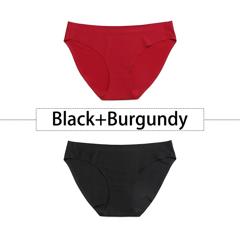 Black-Burgundy 2 шт./партия, открытый Шелковый бесшовный трусики для женщин, нижнее белье сексуальные плавки, цельное нижнее белье с открытой спиной и низкой посадкой, женское XS-L, большие размеры США - Цвет: Black-Burgundy